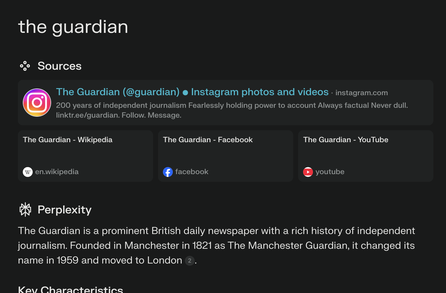 screenshot of perplexity&#39;s results for the guardian