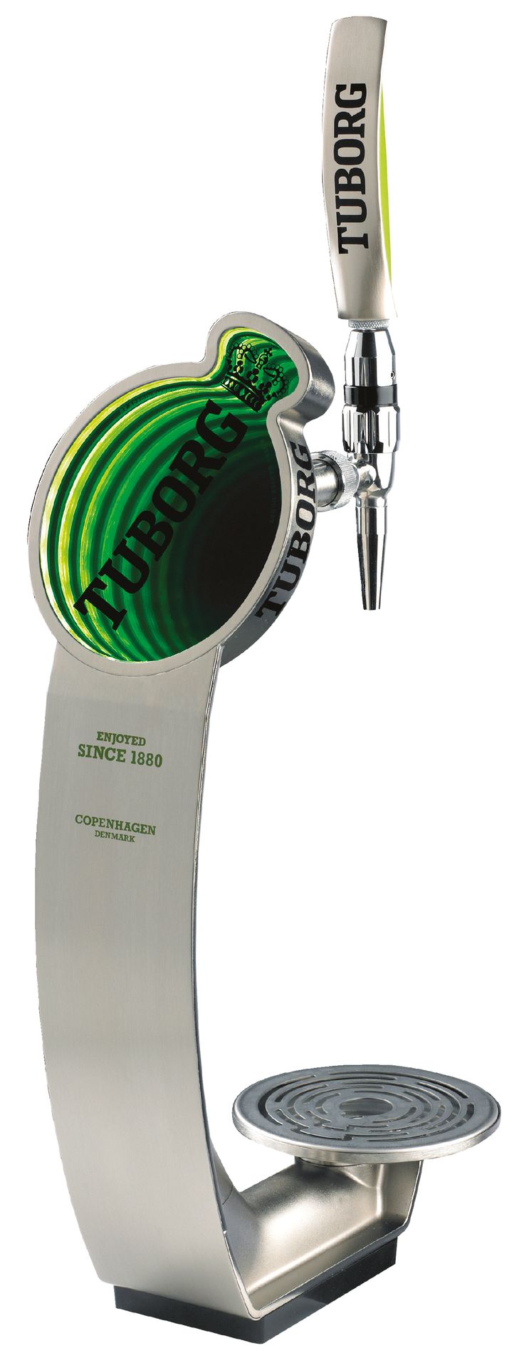 Tuborg drink font with an illuminated green infinity mirror